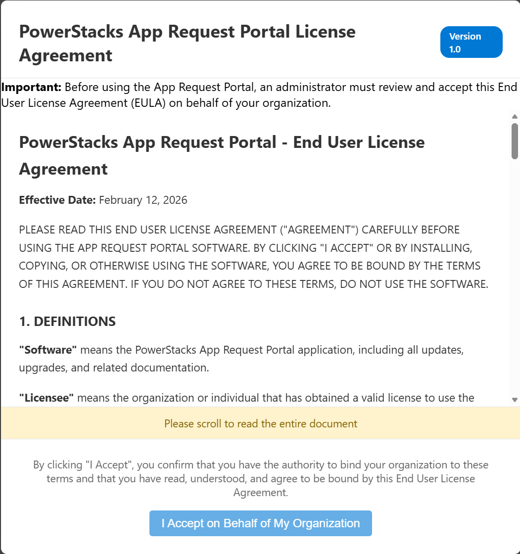 License agreement gate shown on first sign-in