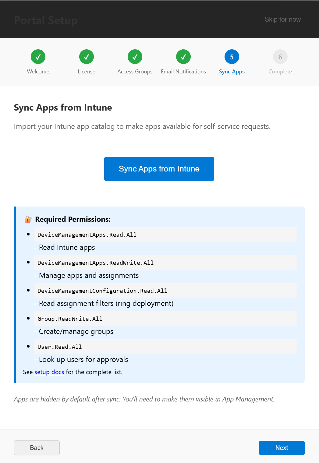 Setup Wizard step starting the first Intune sync