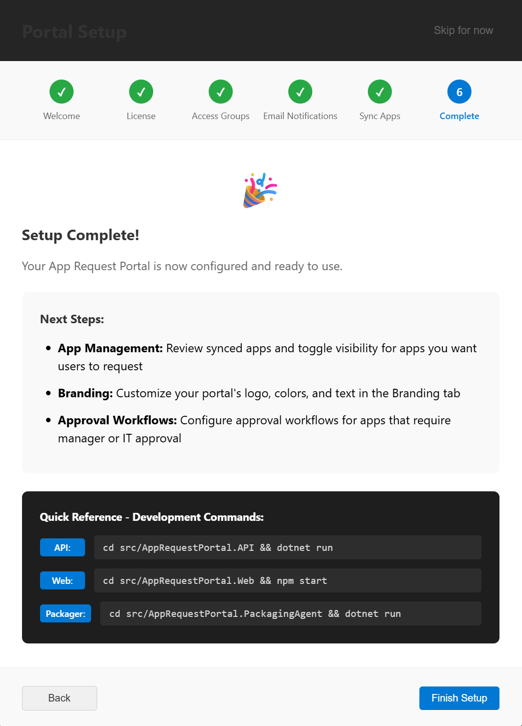 Setup Wizard completion screen