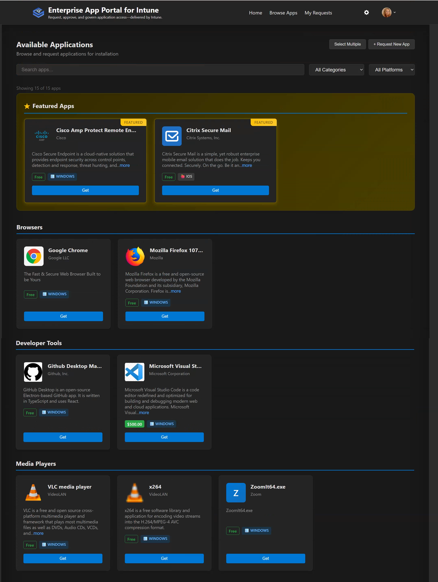 Browse apps page