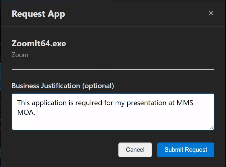 Request modal