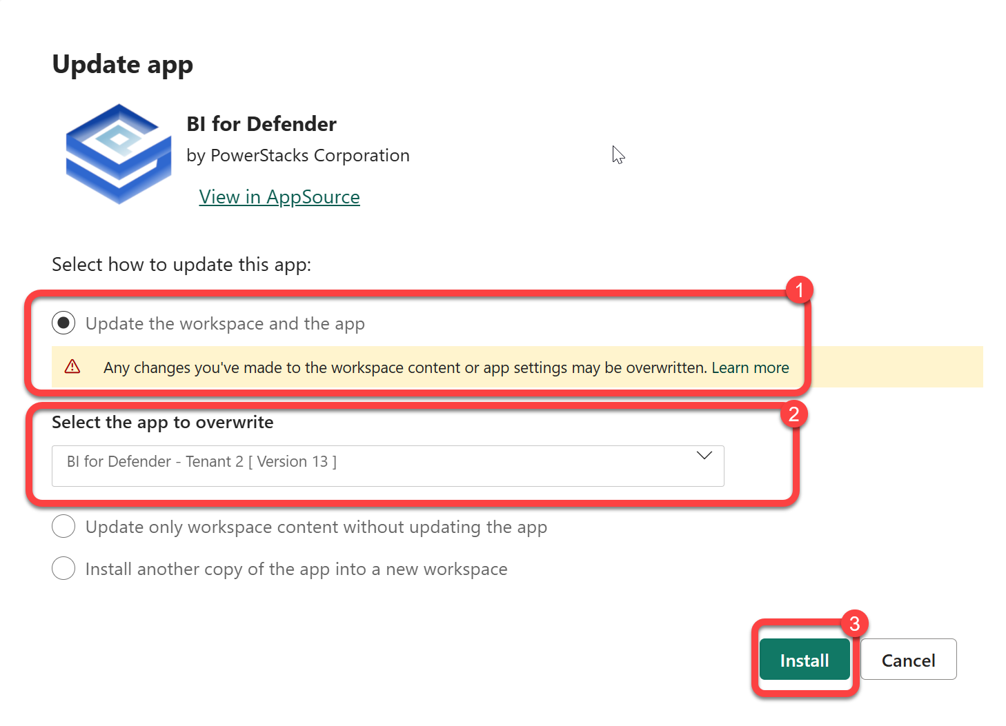 update the workspace and the app