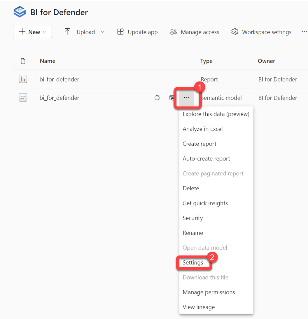 defender dataset settings