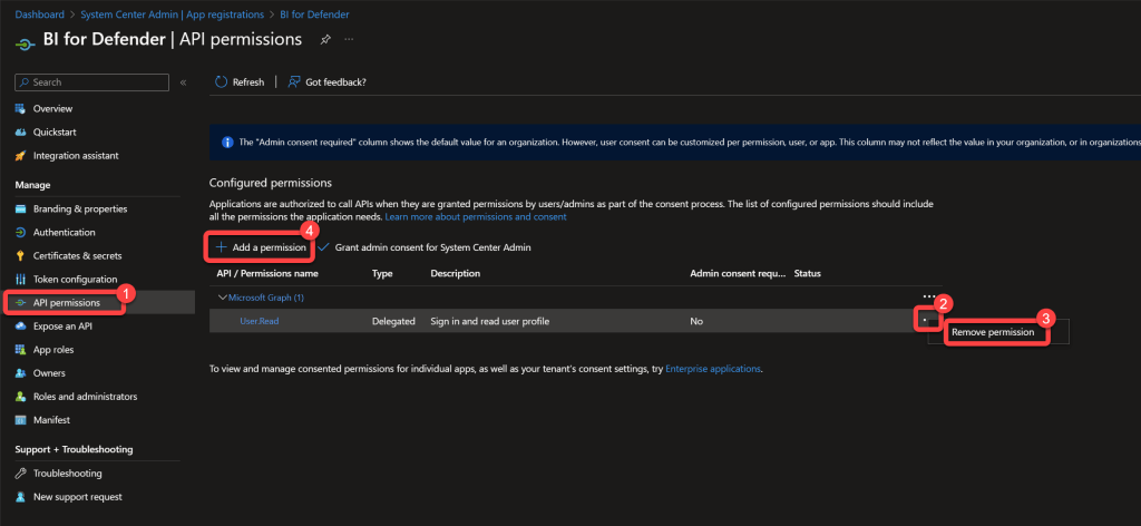 defender remove default permmissions