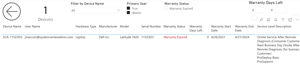 bi for intune warranty page