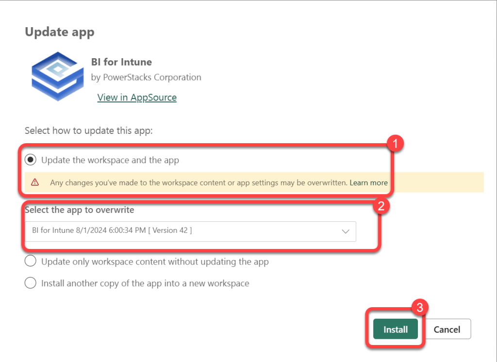 bi for intune update app