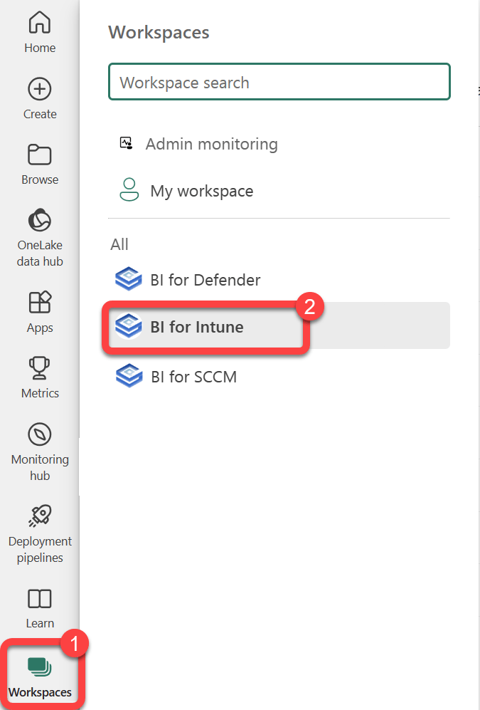bi for intune workspace