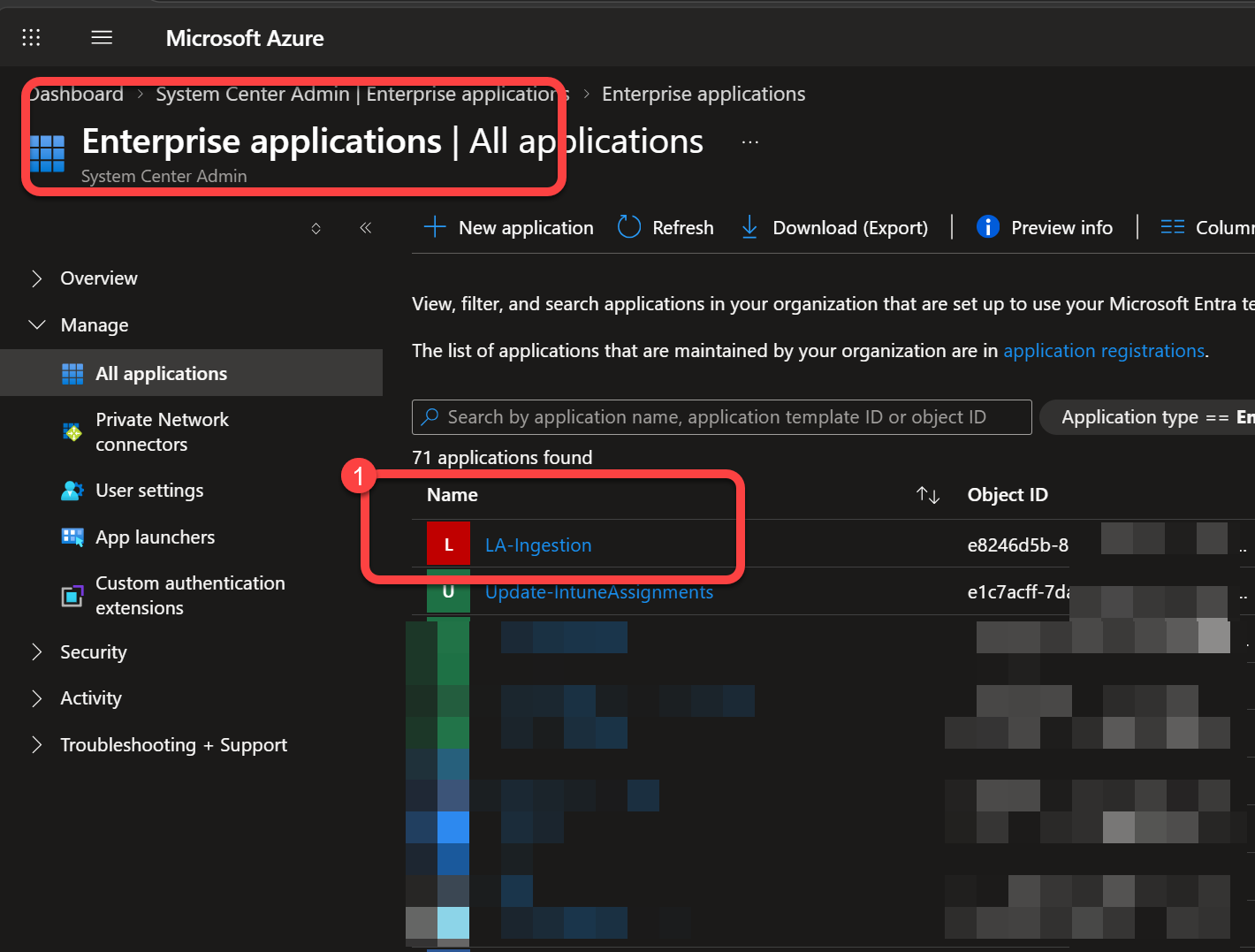 The registered app in the Enterprise applications list
