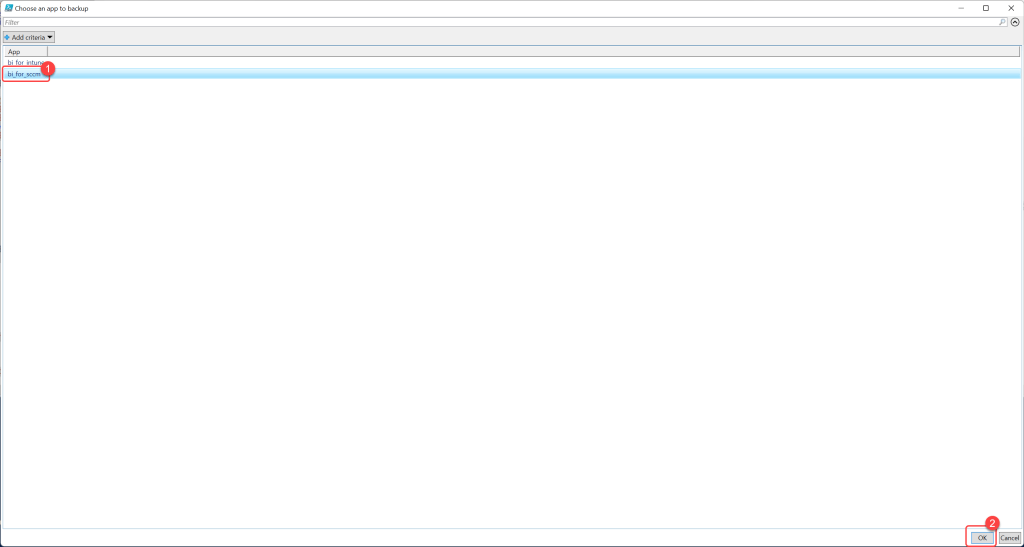 BI for SCCM Apps to Backup