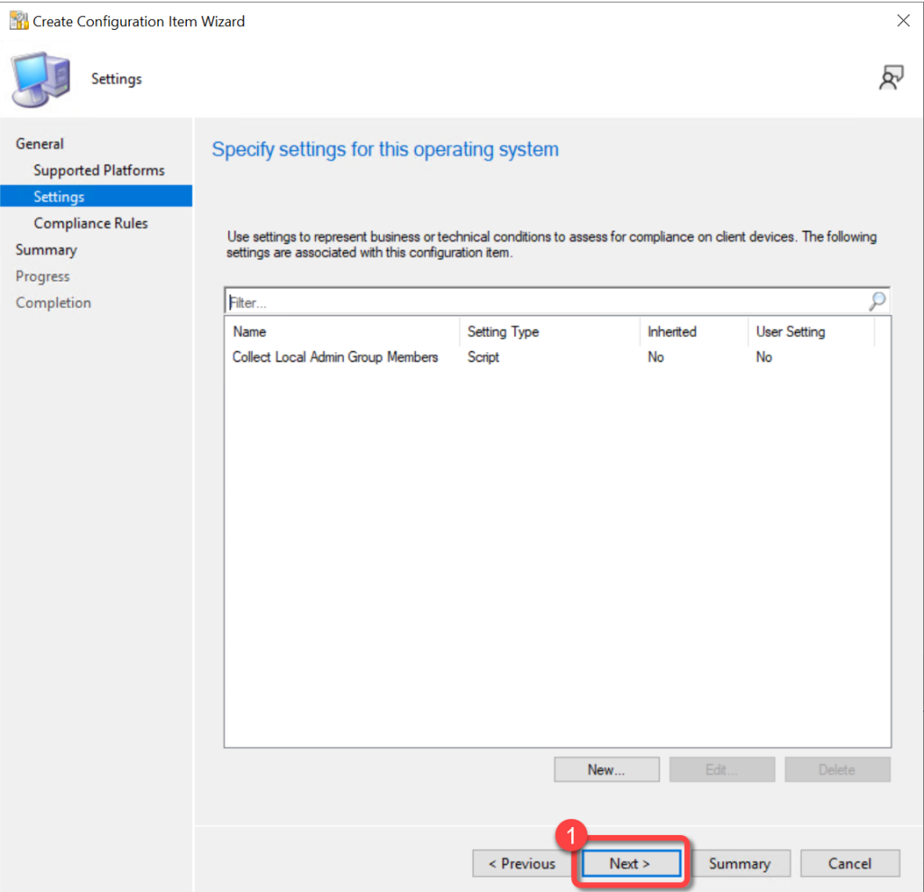 SCCM Create Config Item Next