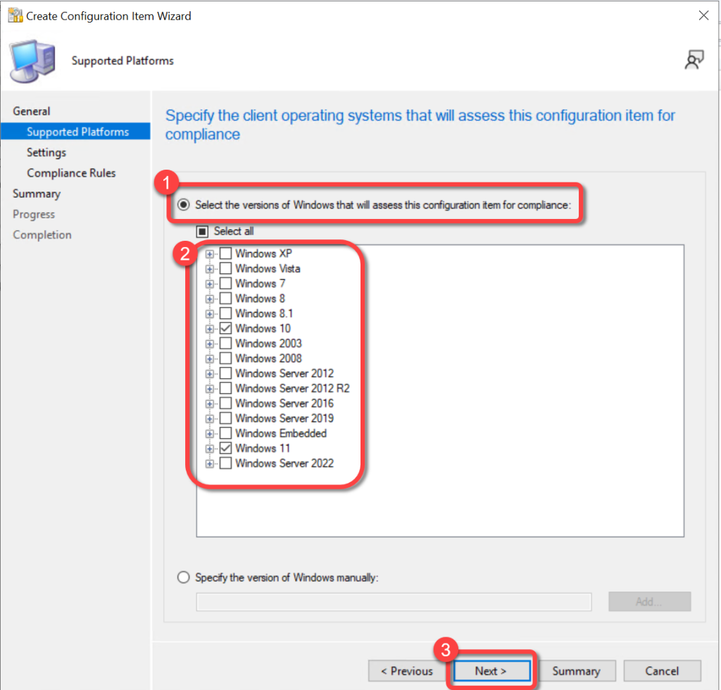 SCCM Create Config Item Platforms
