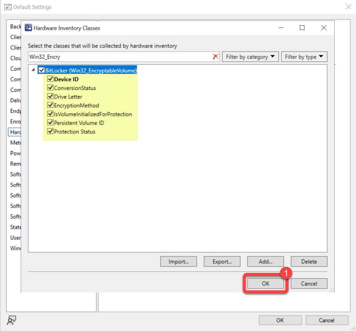 The extended Win32_EncryptableVolume properties after import