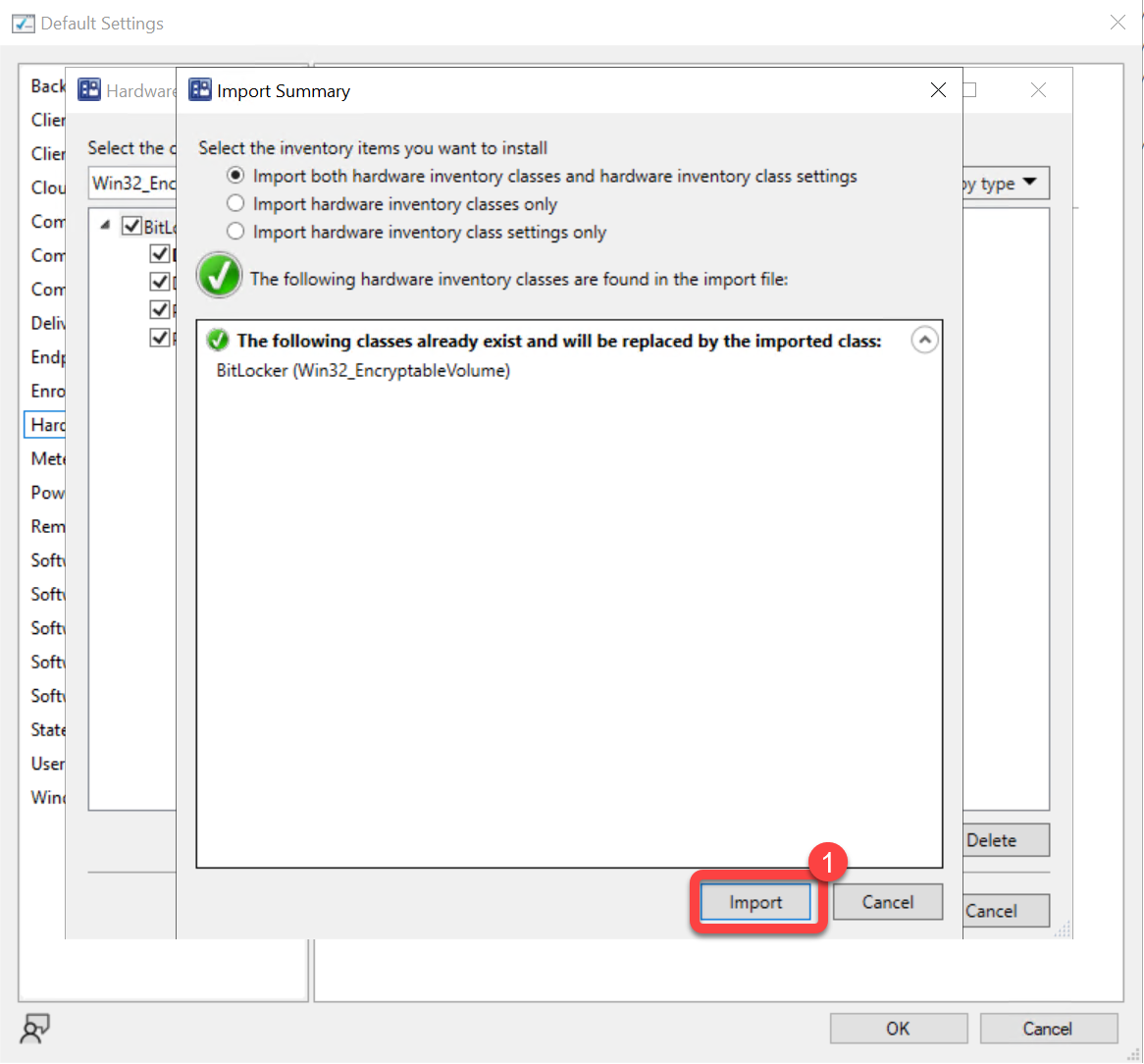 The Import Summary dialog confirming the class will be replaced