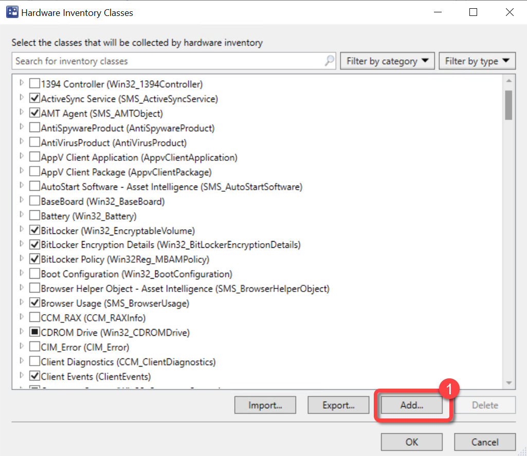 SCCM Default Client Settings Set Classes Add