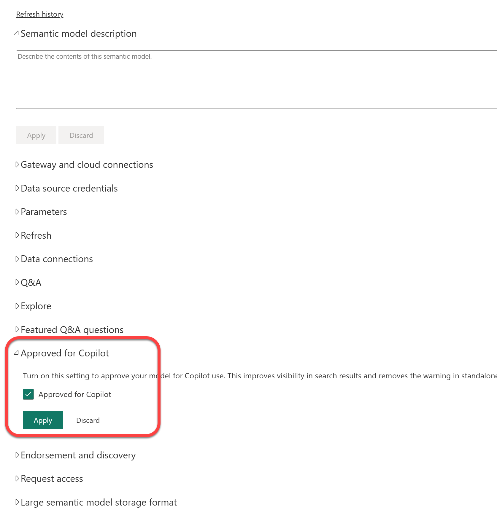 Approving the semantic model for Copilot in Power BI