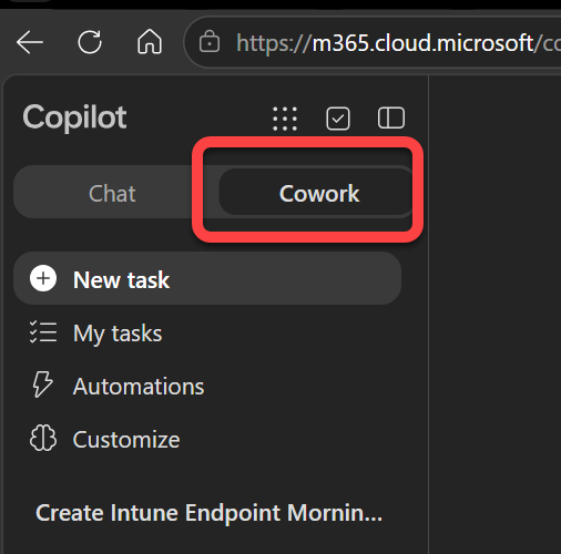 Cowork appears next to Chat after the premium license